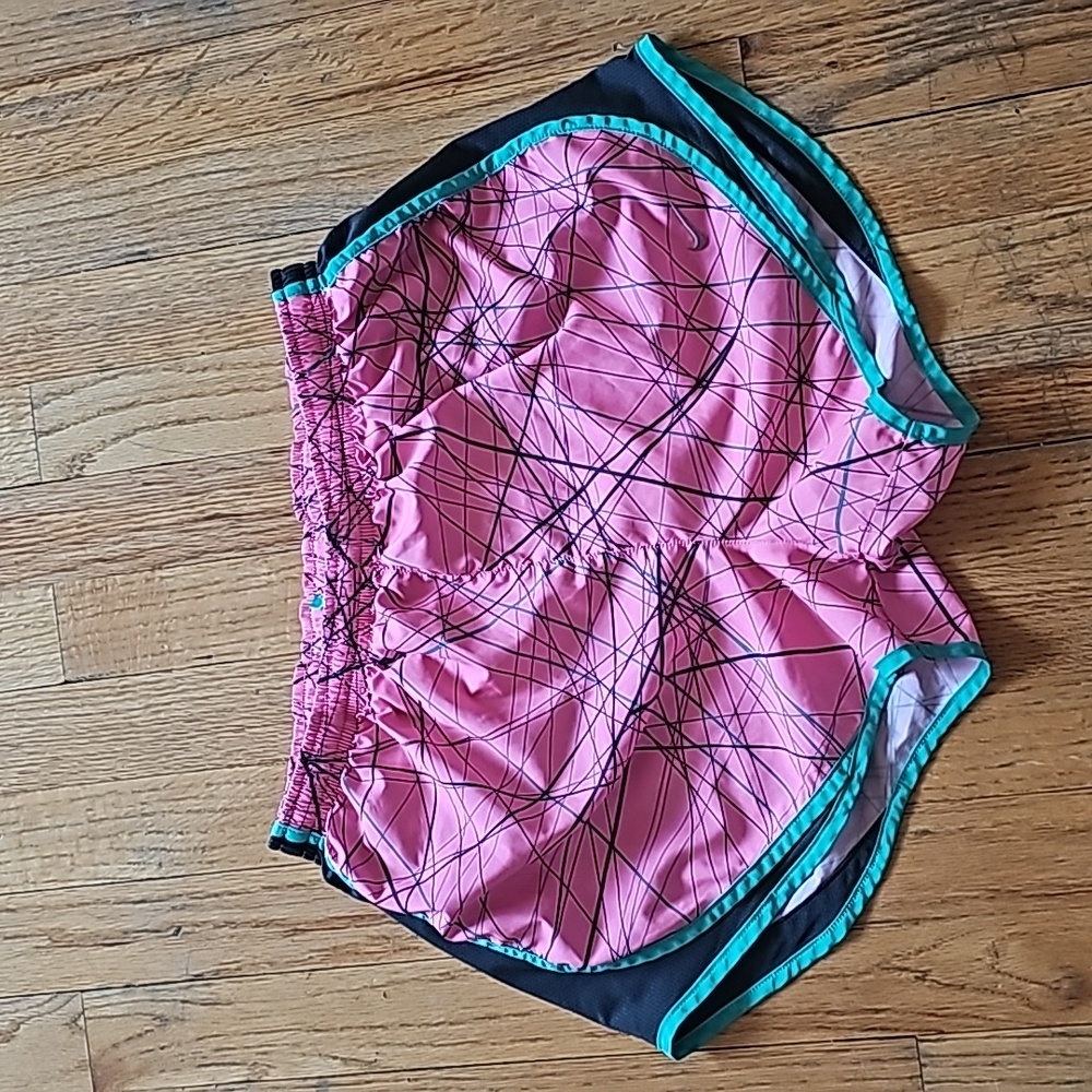 Nike Womens Pink Green Logo Dri-Fit Running Shorts Size M Casual Activewear